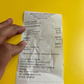 Antojitos LindaMar - Mesa - Receipt!!!! - Ice Cream & Frozen Yogurt Near Me - Mesa, Arizona