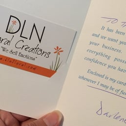 A few days later after DLN delivered flowers to my client, the florist sent me a nice thank you card. Great touch!