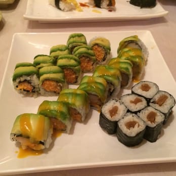 Sushi Today - Delicious Hawaiian roll with mango sauce (left), sweet kanpayu roll (right), Alaskan roll (back left) - Sushi Bars Near Me - Whitby, Ontario Sushi Today - Delicious Hawaiian roll with mango sauce (left), sweet kanpayu roll (right), Alaskan roll (back left) - Sushi Bars Near Me - Whitby, Ontario
