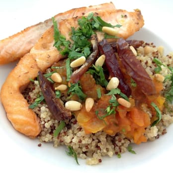 Chaumont - Salmon with quinoa and tomato sauce and dates - Bakeries Near Me - Beverly Hills, California