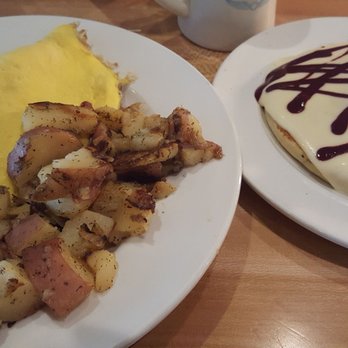 The Bongo Room - Omelette with potatoes, I made a sub of the toast with a pancake to get the savory and sweet for my meal. - New American Near Me - Chicago, Illinois The Bongo Room - Omelette with potatoes, I made a sub of the toast with a pancake to get the savory and sweet for my meal. - New American Near Me - Chicago, Illinois