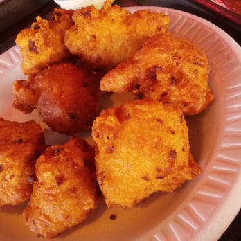 Flo's Clam Shack - Clam Cakes. They sound interesting, but skip 'em. Just balls of fried dough with little bits of clams. - Seafood Near Me - Middletown, Rhode Island