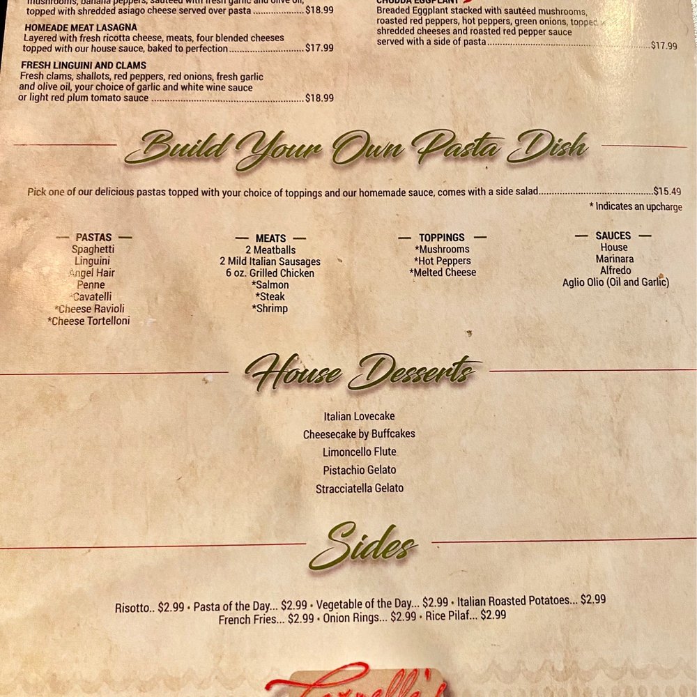 Carmella's Cafe - Menu for Pastas, Desserts , and Side Dishes - Italian Near Me - Youngstown, Ohio