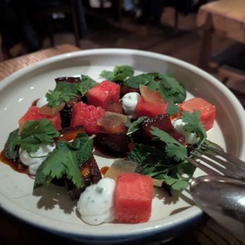 Rich Table - Crispy pork belly with watermelon, mint and cilantro - New American Near Me - San Francisco, California
