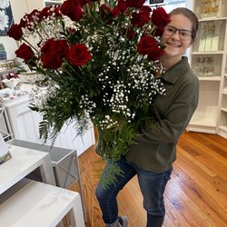 Cheerful Flowers and Gifts - Traditional Roses with Greenery and Baby's Breath