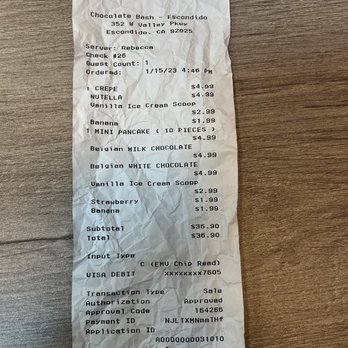 Chocolate Bash - Receipt for two - Desserts Near Me - Escondido, California
