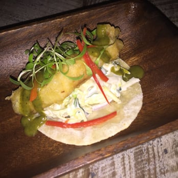 Depot - Cumin battered "tortilla" more commonly known as a fish taco with tomatillo, slaw& coriander- wow! - Tapas/Small Plates Near Me - Auckland, AUK