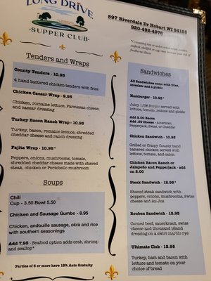 Menu photo 2 Long drive Supper Club Oneida, WI Menu photo 2 Long drive Supper Club Oneida, WI