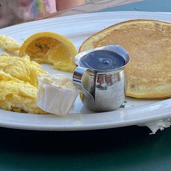 The Frog Pond - Kids pancake and egg with chocolate chips. - Breakfast & Brunch Near Me - St Pete Beach, Florida