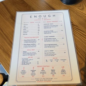 Enough Coffee And Bar - Brunch menu - Cocktail Bars Near Me - Fairfield, California
