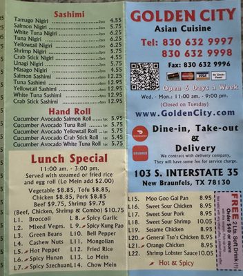 Menu photo 5 Golden City New Braunfels, TX