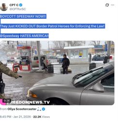 Speedway - BOYCOTT SPEEDWAY NOW!!  They Just KICKED OUT Border Patrol Heroes for Enforcing the Law!  @Speedway  HATES AMERICA!!