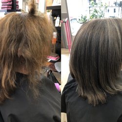 Blondie's On Main - Before and after, hair color, hair style