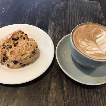 Urban Soul - banana/chocolate chip scone and large flat white coffee (coffee with milk) - Cafes Near Me - Auckland, AUK