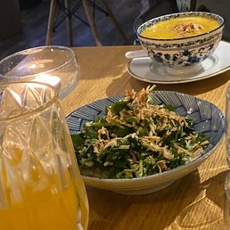 Sweet potato soup, green papaya water cress salad Sweet potato soup, green papaya water cress salad