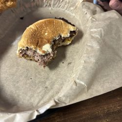 Walker's Restaurant - Half Eaten burger I forgot to take pictures when it came out.  He didn't even offer me a bite!