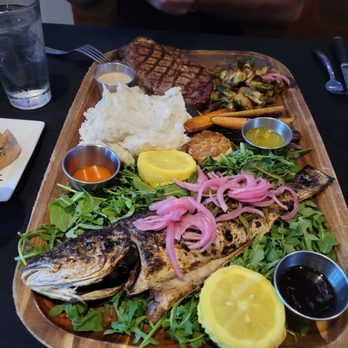 Yiannis - Prime rib and fish of the day. They asked if we wanted it on one platter, and we agreed. - Wine Bars Near Me - Virginia Beach, Virginia Yiannis - Prime rib and fish of the day. They asked if we wanted it on one platter, and we agreed. - Wine Bars Near Me - Virginia Beach, Virginia