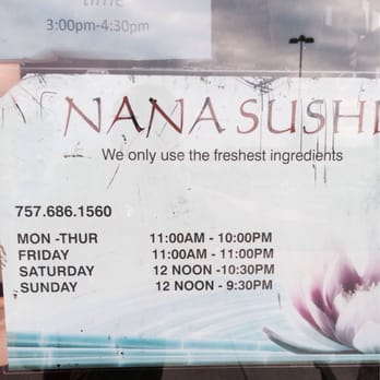 Nana Sushi - actual hours - Sushi Bars Near Me - Suffolk, Virginia