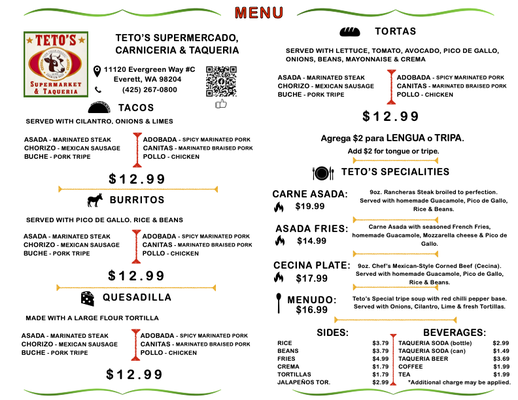 Menu photo 1 Teto's Supermarket & Taqueria Everett, WA