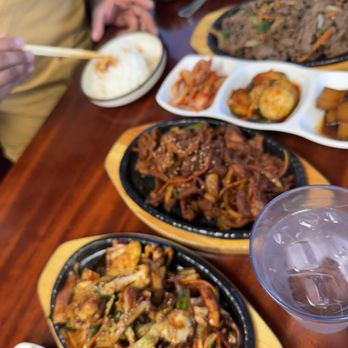 Seoul Restaurant - Spicy squid, spicy pork bulgogi, beef bulgogi, banchan, veggie pancake appetizer. - Korean Near Me - Olympia, Washington Seoul Restaurant - Spicy squid, spicy pork bulgogi, beef bulgogi, banchan, veggie pancake appetizer. - Korean Near Me - Olympia, Washington