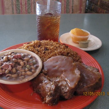 Aunny's - Aunny's famous meatloaf with gravy, black eyed peas and neck bone pilaf. Just plain delicious! - Southern Near Me - Georgetown, South Carolina Aunny's - Aunny's famous meatloaf with gravy, black eyed peas and neck bone pilaf. Just plain delicious! - Southern Near Me - Georgetown, South Carolina