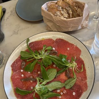 Fradei Bistro - Beef carpaccio and bread - Wine Bars Near Me - Brooklyn, New York Fradei Bistro - Beef carpaccio and bread - Wine Bars Near Me - Brooklyn, New York