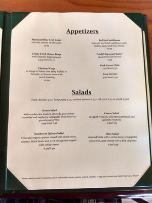 Menu photo 2 Zokas Restaurant & Bar Pine, CO Menu photo 2 Zokas Restaurant & Bar Pine, CO