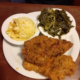 Fried Chicken, mac n cheese and collards. Fried Chicken, mac n cheese and collards.