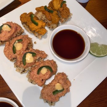 Lure Fishbar - Crispy Rice Spicy Tuna 5PC Crispy rice uni jalapeño - Seafood Near Me - New York, New York Lure Fishbar - Crispy Rice Spicy Tuna 5PC Crispy rice uni jalapeño - Seafood Near Me - New York, New York