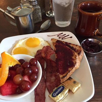 The Root Cellar Cafe - Breakfast Sampler with turkey bacon. Tastes like real bacon! - Breakfast & Brunch Near Me - San Marcos, Texas