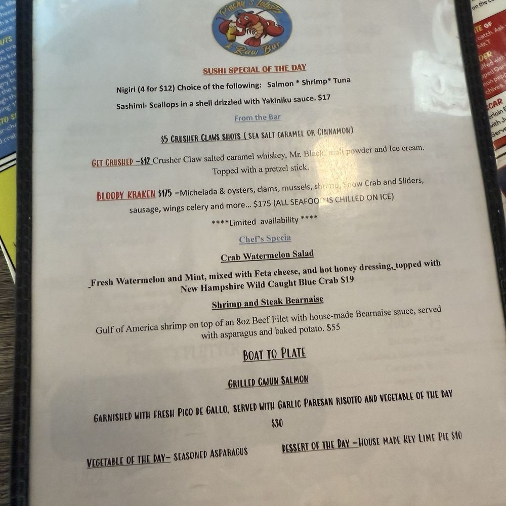 Specials menu Specials menu