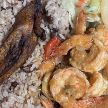 The Door - Butter shrimp with rice and peas and steamed cabbage - Caribbean Near Me - Jamaica, New York The Door - Butter shrimp with rice and peas and steamed cabbage - Caribbean Near Me - Jamaica, New York