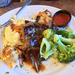 The Windjammer Diner Bar Grill - Steak w/ crab stuffed shrimp, mashed potatoes w/ gravy and broccoli