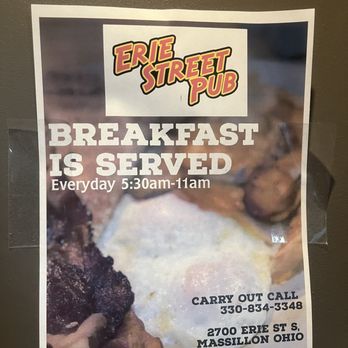 Erie Street Pub - breakfast is served poster - Sports Bars Near Me - Massillon, Ohio Erie Street Pub - breakfast is served poster - Sports Bars Near Me - Massillon, Ohio