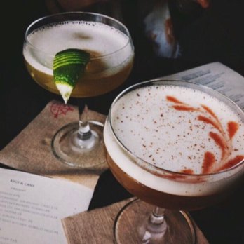 East Bay Spice - A pair of sexy cocktails, from back to front: Harlequin Gimlet & Portrait of a Lady. - Indian Near Me - Berkeley, California