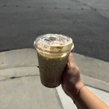 Tres Gatos Coffee - Taurus Chai (Chai with Matcha cold foam) - Desserts Near Me - Midvale, Utah Tres Gatos Coffee - Taurus Chai (Chai with Matcha cold foam) - Desserts Near Me - Midvale, Utah