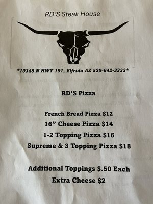 Menu photo 5 RD's Steakhouse Elfrida, AZ