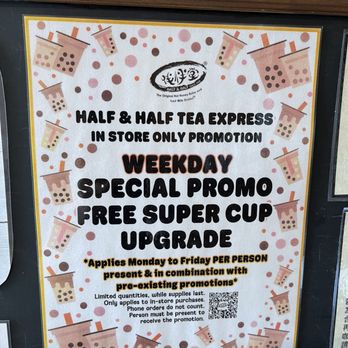 Half & Half Tea Express - Current promo as of 8/30/24 - Juice Bars & Smoothies Near Me - Monterey Park, California Half & Half Tea Express - Current promo as of 8/30/24 - Juice Bars & Smoothies Near Me - Monterey Park, California