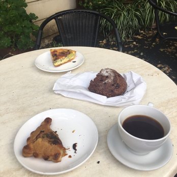Thorough Bread & Pastry - Quiche and chocolate bread on the back patio - Sandwiches Near Me - San Francisco, California