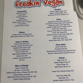Freakin' Vegan - Menu - Vegan Near Me - Ridgewood, New Jersey