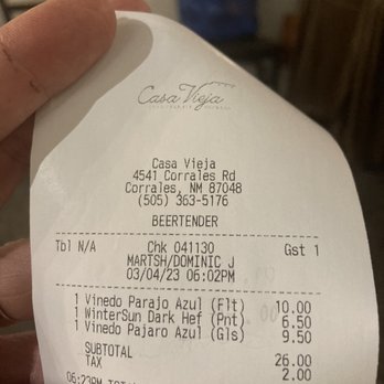 Casa Vieja - Casa Vieja.  Our bill. - Breweries Near Me - Corrales, New Mexico