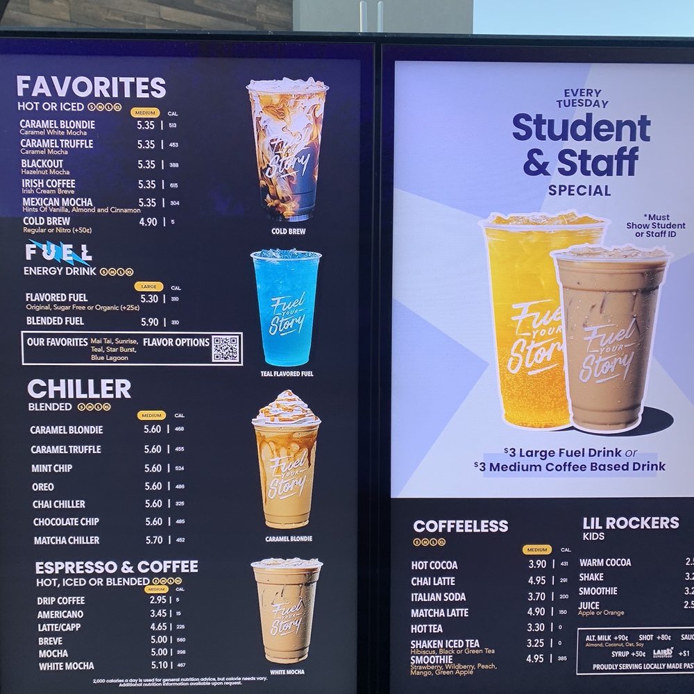 Drive thru menu