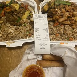 Jim's Chinese Restaurant - Human beef and all white meat Kung pao chicken meal plus 2 egg rolls.