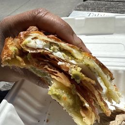 Pesto Cheese Croissant Breakfast Sandwich w bacon & avocado! Pesto Cheese Croissant Breakfast Sandwich w bacon & avocado!