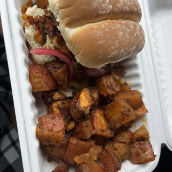 Two Dollar Radio Headquarters - Breakfast burger, and potatoes - Bookstores Near Me - Columbus, Ohio