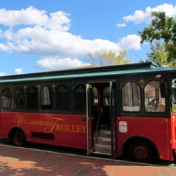 Williamsburg Area Transit Authority - The Williamsburg Trolley, operated by WATA, at the New Town Legacy Hall bus stop.