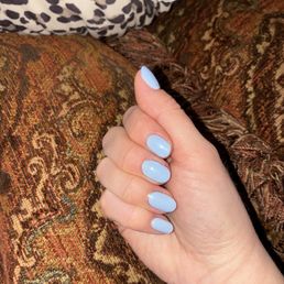 Gel manicure with chrome on top.