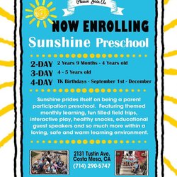 Sunshine Cooperative Preschool - School flyer