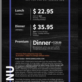 Gen Korean BBQ House - Menu. Sunday May 24, 2026 - Barbeque Near Me - Aiea, Hawaii