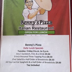 Benny's Pizza - Menu cover